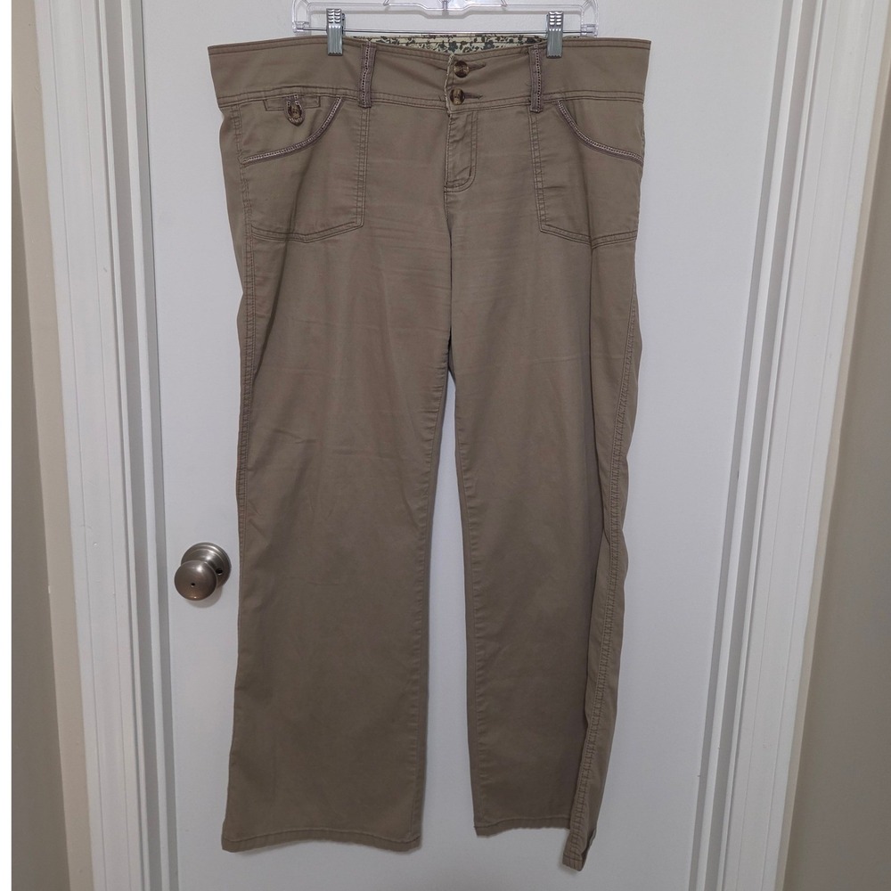 LEI Ashley Trouble Flare Khaki Tan Pants Juniors 17 Regular Y2K Stretch Cotton